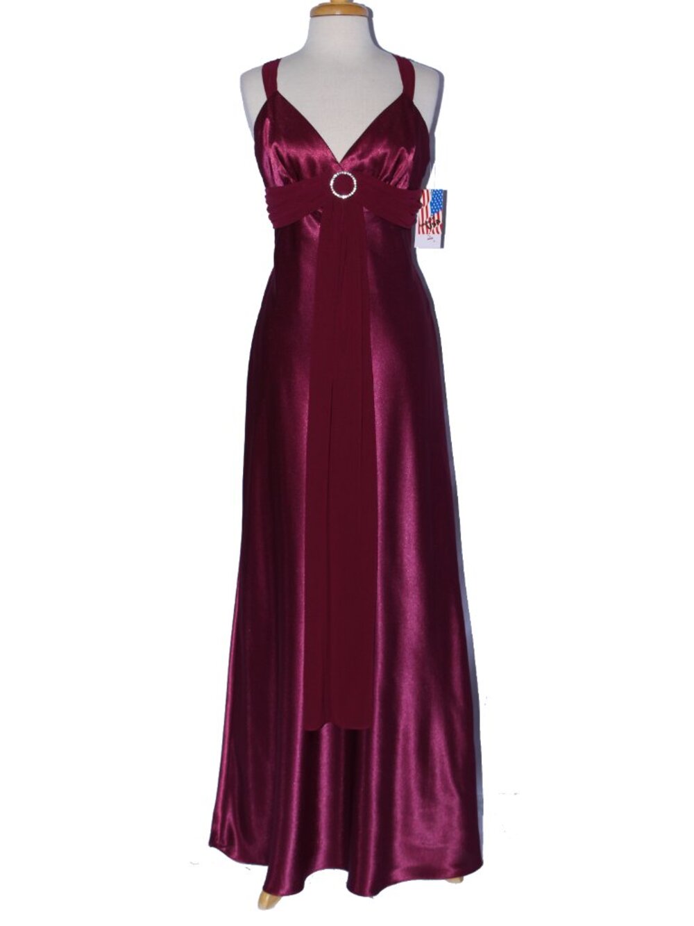 Poly USA #2700 Long Satin & Chiffon Bridesmaid Dress-Size XL-BURGUNDY-NWT